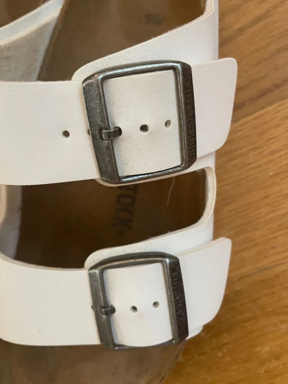 Birkenstock White Double-Strap Sandals with Silver Buckles 8 EUC - Picture 5 of 8